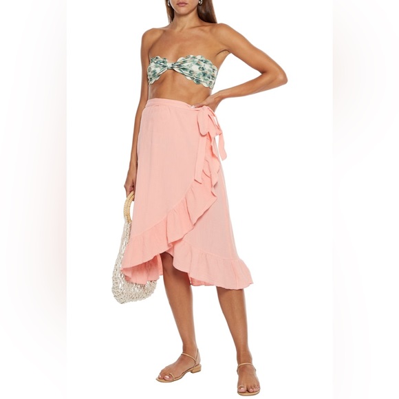 EBERJEY Nomad Roxanna ruffled cotton gauze wrap skirt swim coverup size S/M - Picture 1 of 5